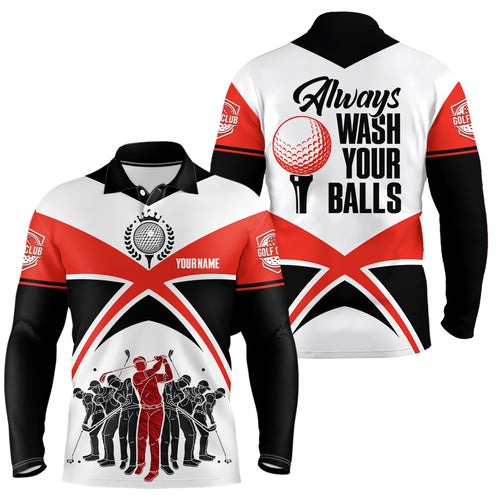 Always Wash Your Balls Golf Polo Shirts Custom Orange Black Golf Shirts For Men, Golf Gifts LDT0212
