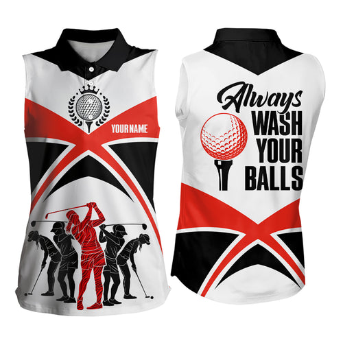 Always Wash Your Balls Sleeveless Golf Shirts Custom Orange Black Golf Shirts For Women, Golf Gifts LDT0212