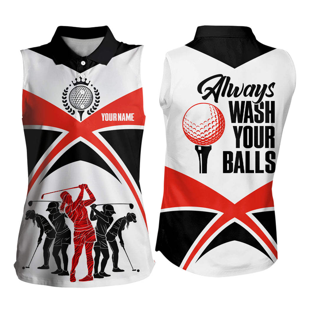 Always Wash Your Balls Sleeveless Golf Shirts Custom Orange Black Golf Shirts For Women, Golf Gifts LDT0212