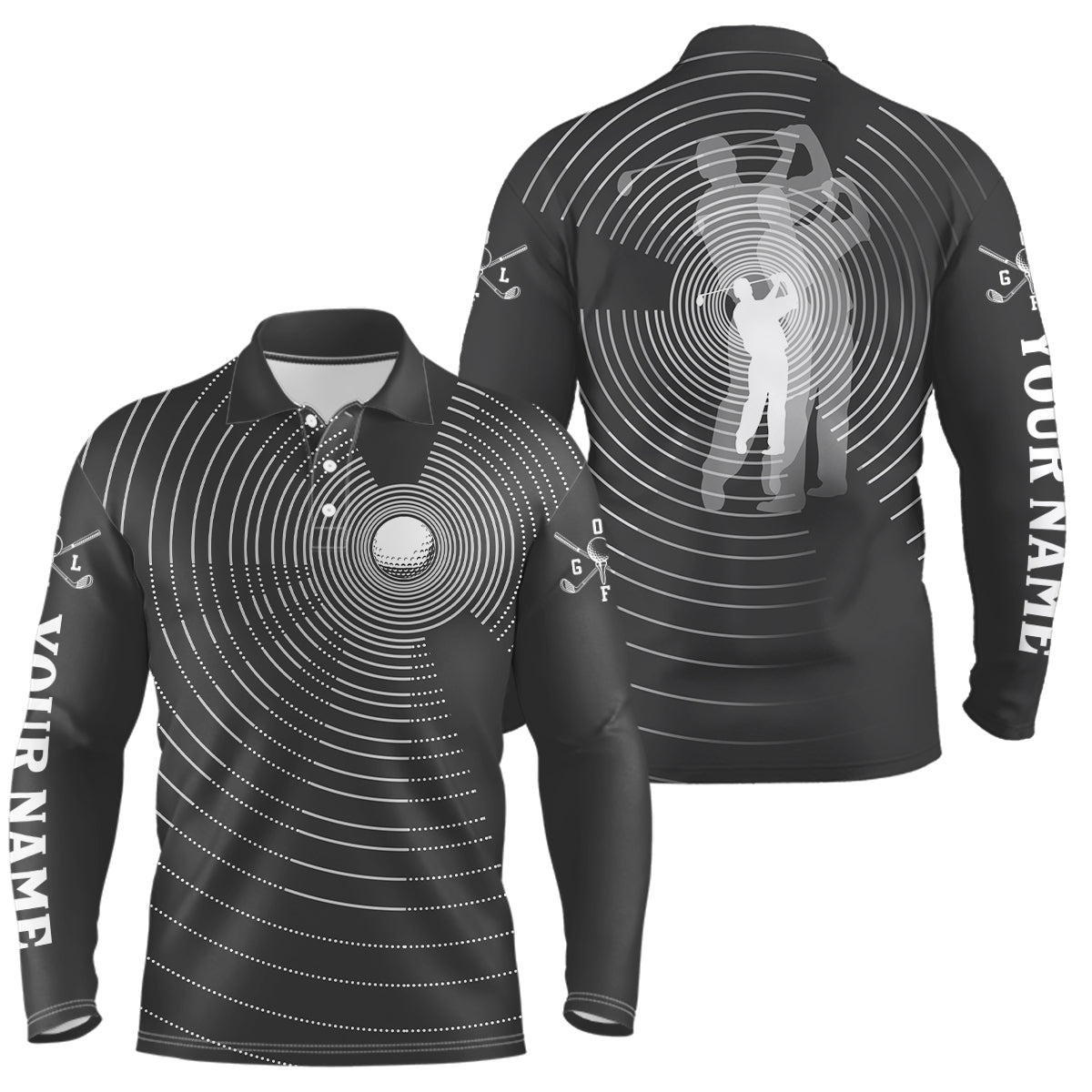 3D Effect Golf Ball And Golfer All Over Print Mens Polo Shirts, Best Golf Shirts For Men LDT0217