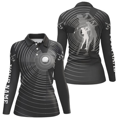 3D Effect Golf Ball And Golfer All Over Print Womens Polo Shirts, Best Golf Shirts For Women LDT0217