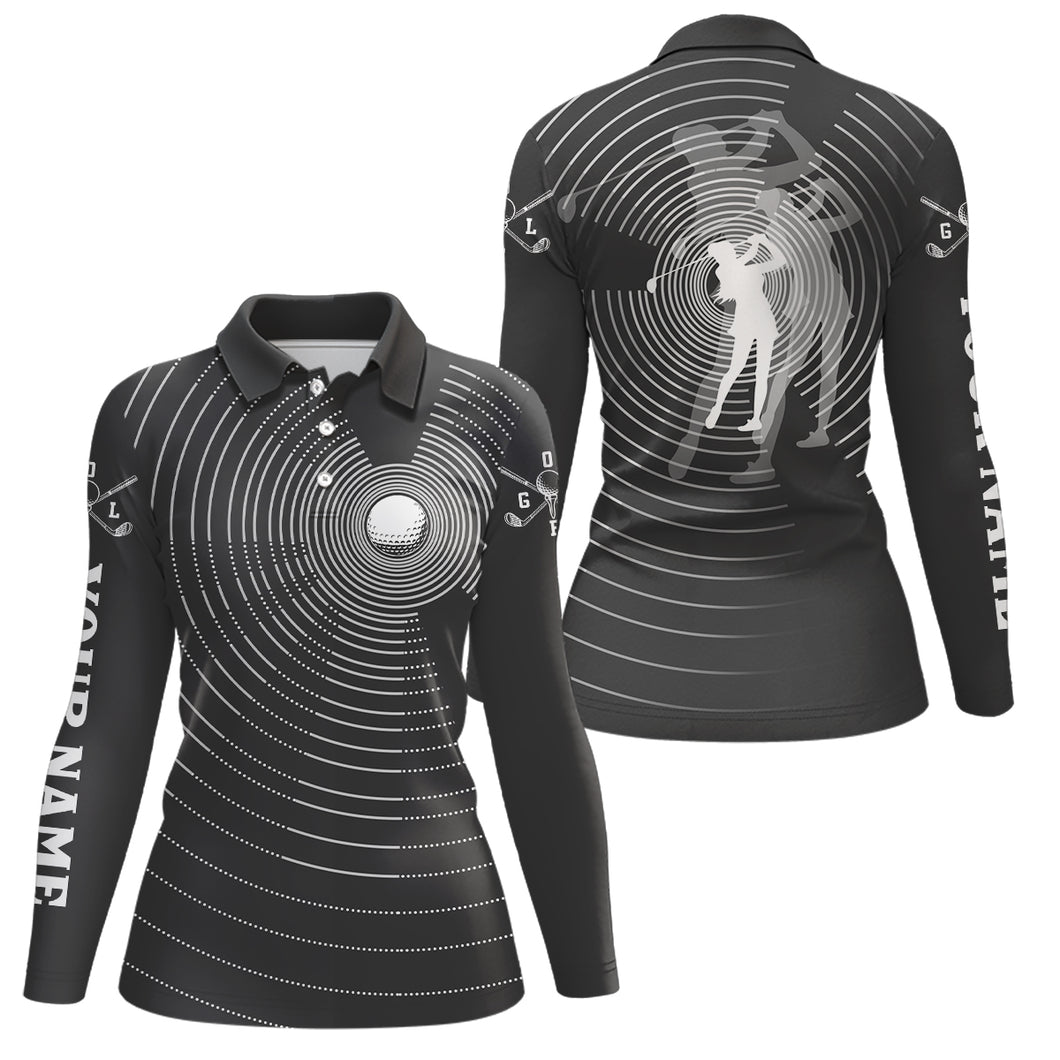 3D Effect Golf Ball And Golfer All Over Print Womens Polo Shirts, Best Golf Shirts For Women LDT0217