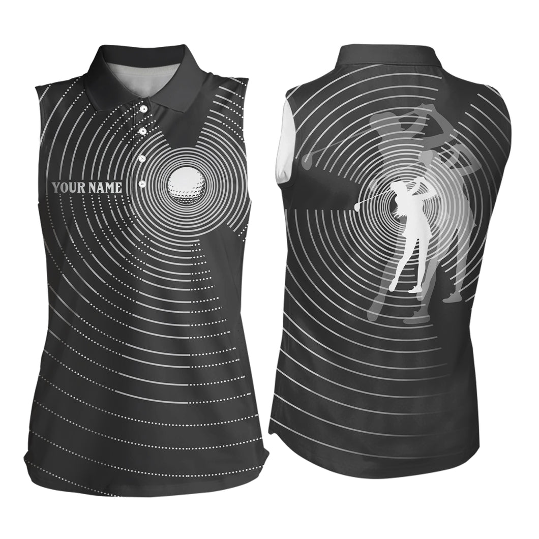 3D Effect Golf Ball And Golfer All Over Print Womens Sleeveless Polo Shirts Best Golf Shirts For Women LDT0217