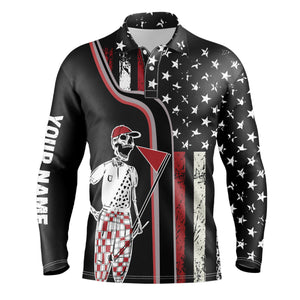 Retro American Flag Skull Golf Mens Polo Shirts Custom Patriotic Golf Shirts For Men Golf Gifts LDT0552