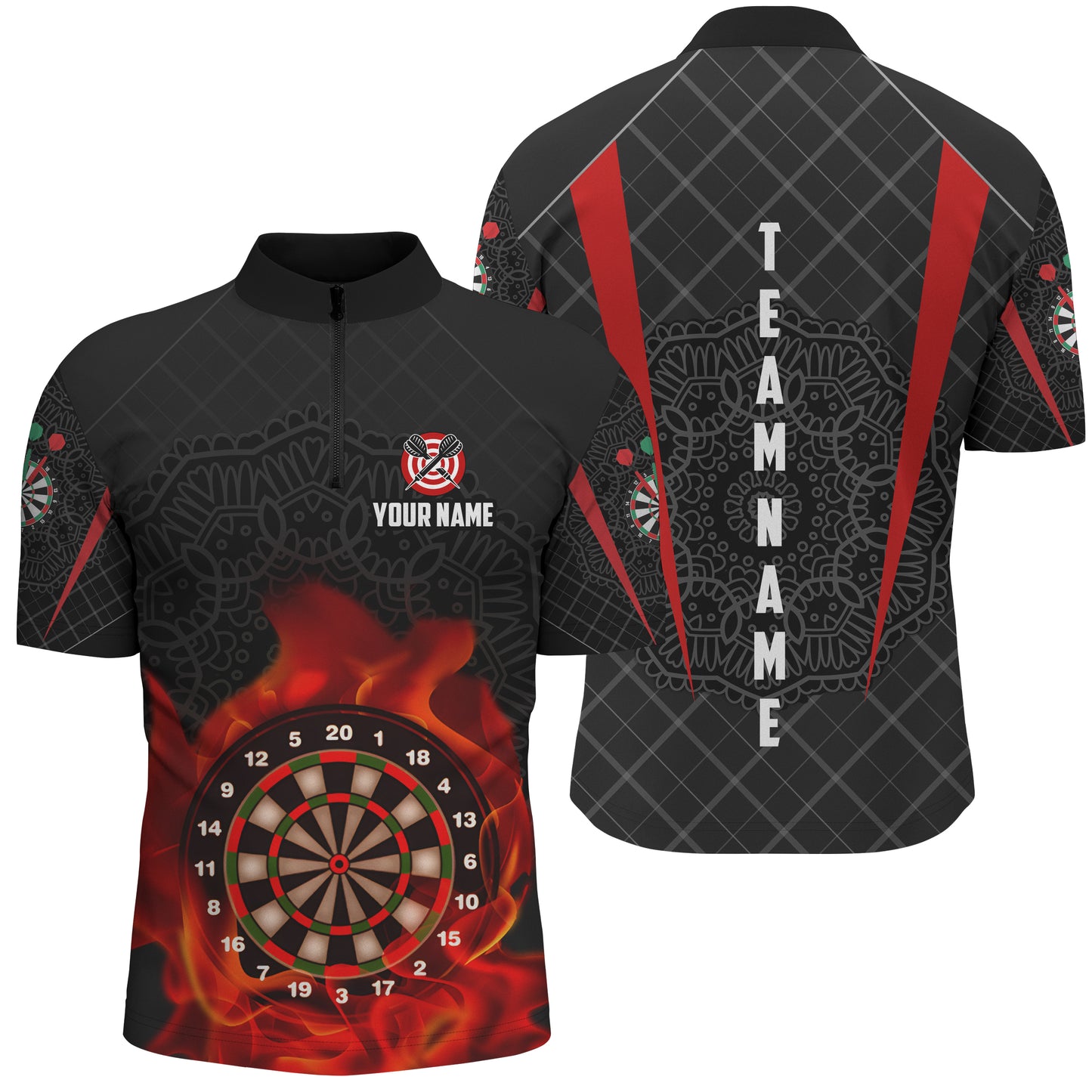 Addict Celtic Pattern Flame Darts Quarter-Zip Shirt Custom Darts Shirt For Men Dart Jersey LDT0629
