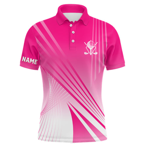 Pink White Gradient Mens Golf Polo Shirts Custom Name Golf Shirts For Men Personalized Golfer Gifts LDT1319