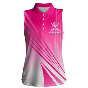 Pink White Womens Sleeveless Polo Shirts Custom Name Golf Shirts For Women Personalized Golfer Gifts LDT1319