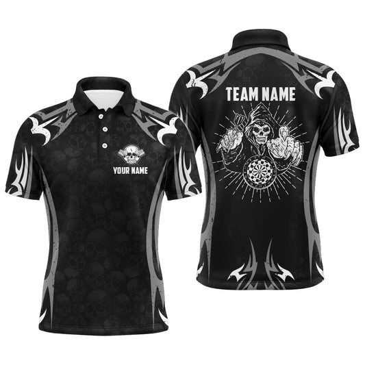 Personalized Black Grey Skull Reaper Darts Polo Shirt Custom Scary Darts Jersey For Men LDT0395