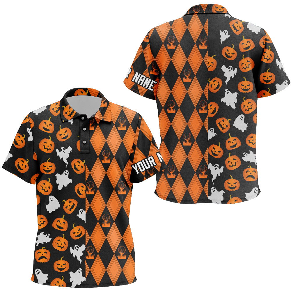 Halloween Boo Pumpkin Black Orange Argyle Kids Golf Polo Shirts Funny Golf Gifts For Kid LDT0412