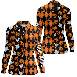 Halloween Boo Pumpkin Black Orange Argyle Golf Polo Shirts Funny Golf Gifts For Women LDT0412