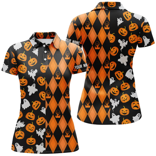 Halloween Boo Pumpkin Black Orange Argyle Golf Polo Shirts Funny Golf Gifts For Women LDT0412