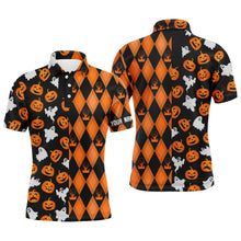 Load image into Gallery viewer, Halloween Boo Pumpkin Black Orange Argyle Mens Golf Polo Shirts Funny Golf Gifts For Men LDT0412