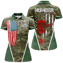 Load image into Gallery viewer, Green Camouflage Vintage Usa Flag Disc Golf Polo Shirt Patriotic Disc Golf Shirts For Women LDT0518