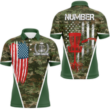 Load image into Gallery viewer, Green Camouflage Vintage Usa Flag Mens Disc Golf Polo Shirt Patriotic Disc Golf Shirts For Men LDT0518