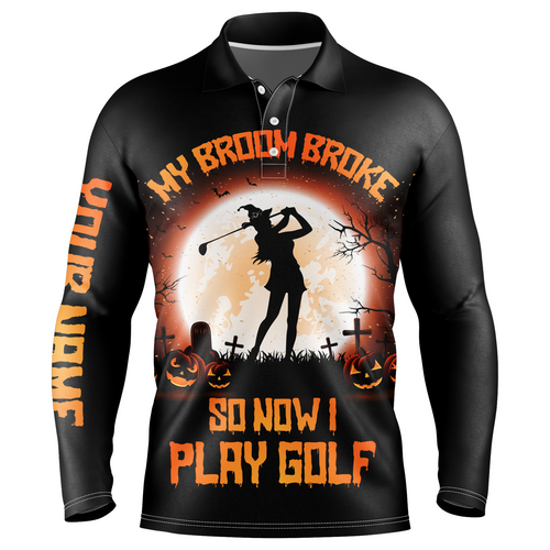 My Broom Broke So Now I Golf Orange Halloween Mens Polo Shirts Witch Scary Golf Gifts For Men LDT0372