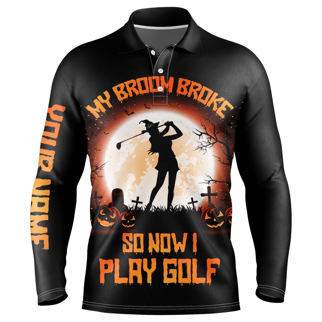 My Broom Broke So Now I Golf Orange Halloween Mens Polo Shirts Witch Scary Golf Gifts For Men LDT0372
