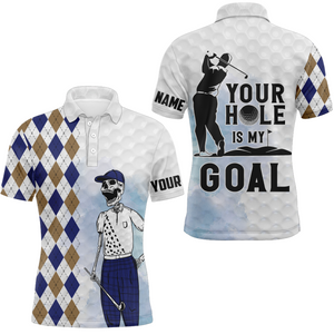 Your Hole Is My Goal Argyle Pattern Skull Golf Shirts Scary Golf Tops For Men Golf Gifts LDT0415