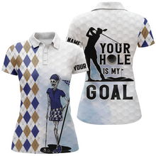 Load image into Gallery viewer, Your Hole Is My Goal Argyle Pattern Skull Golf Shirts Scary Golf Tops For Women Golf Gifts LDT0415