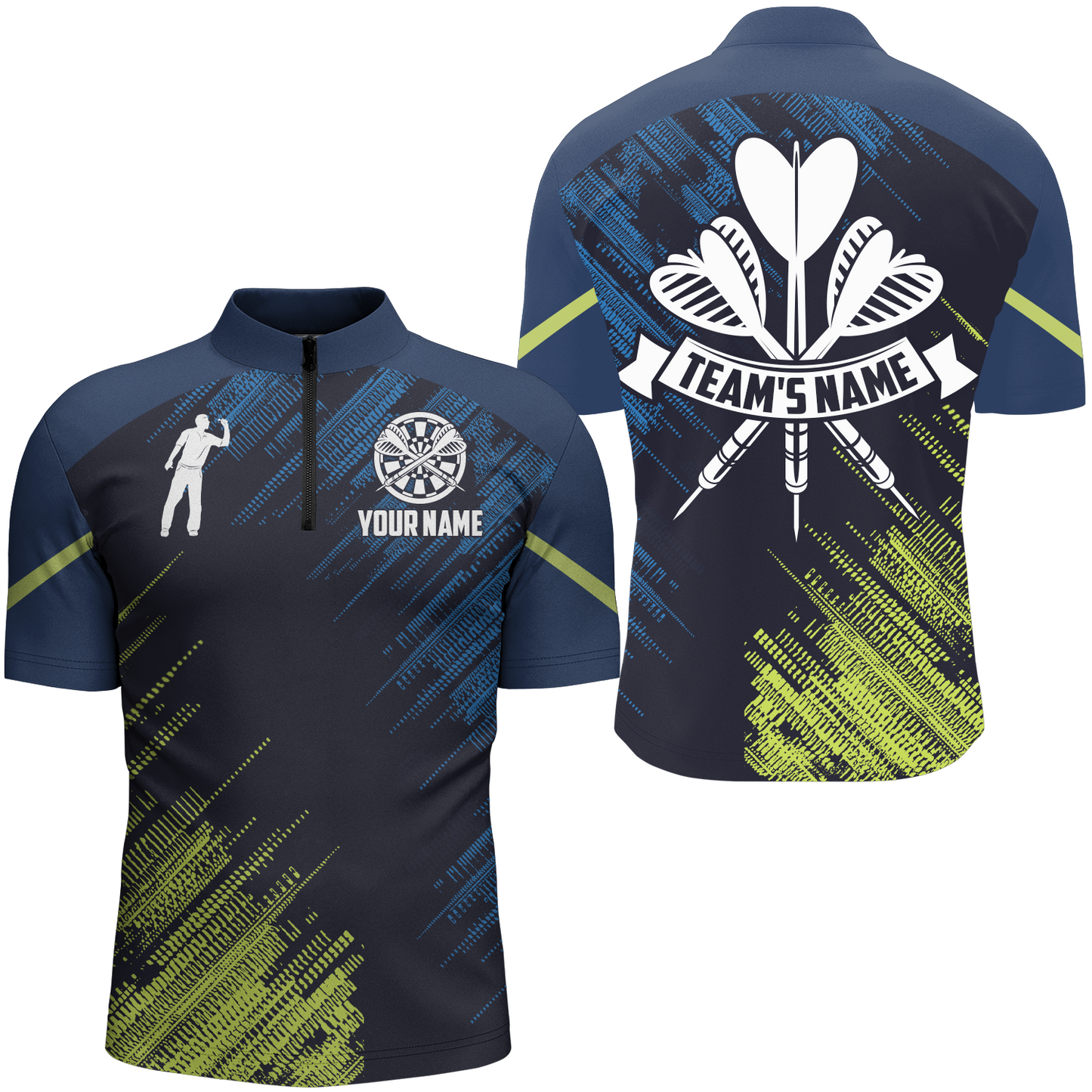 Personalized Darts Sports Style Green Blue Quarter-Zip Shirt Darts Jersey For Men LDT0421
