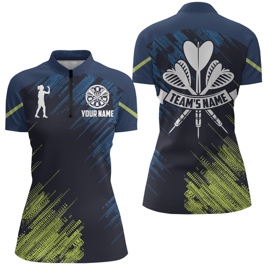 Personalized Darts Sports Style Green Blue Quarter-Zip Shirt Custom Darts Jersey For Women LDT0421
