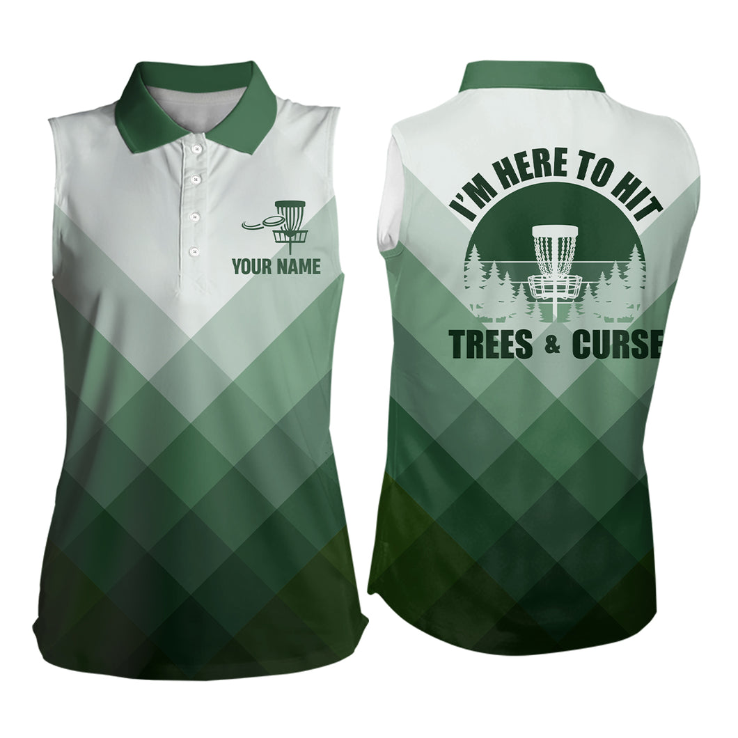 I'm Here To Hit Trees & Curse Green Womens Sleeveless Polo Shirt Custom Geometric Women Disc Golf Top LDT0516