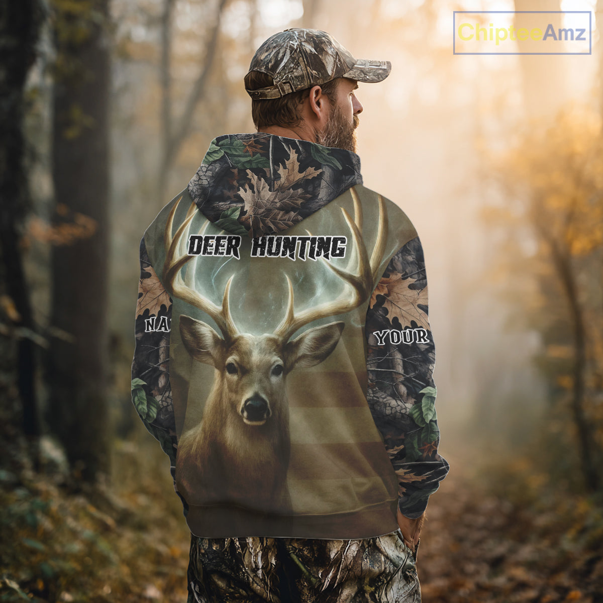 Deer Hunting American Flag Camo Hoodie, Long Sleeve Shirt – Buck Head Graphic NHT01