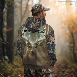 Deer Hunting American Flag Camo Hoodie, Long Sleeve Shirt – Buck Head Graphic NHT01