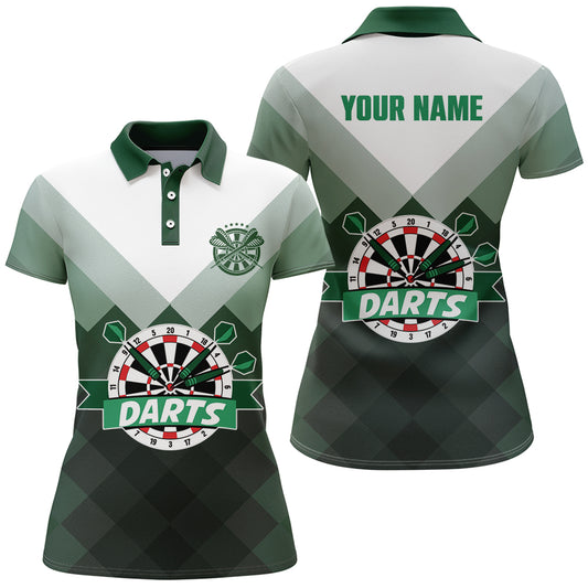 Personalized Gradient Green Geometric Pattern Darts Polo Shirt Darts Jersey For Women LDT0399