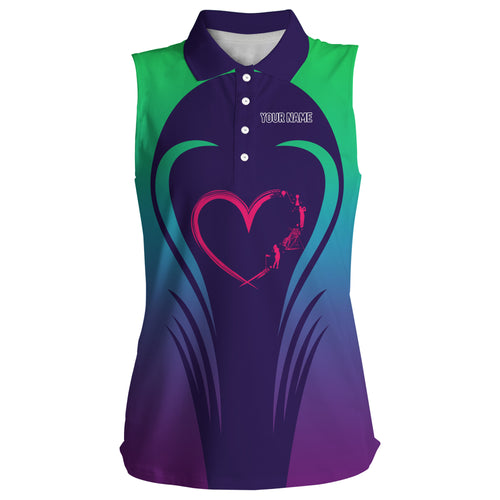 Love Golf Gradient Green Purple Sleeveless Polo Shirts Custom Golf Shirts For Women Best Golf Gifts LDT0402