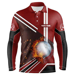 Golf Ball On Fire And Water Red Golf Polo Shirts Personalized Flame Golf Shirts For Men LDT0221