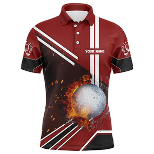 Golf Ball On Fire And Water Red Golf Polo Shirts Personalized Flame Golf Shirts For Men LDT0221