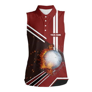 Golf Ball On Fire And Water Red Sleeveless Golf Polo Shirts Personalized Flame Golf Shirts For Women LDT0221