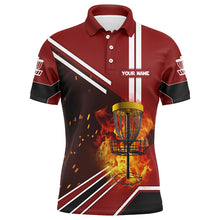 Load image into Gallery viewer, Disc Golf Basket On Fire And Water Red Polo Shirts, Custom Flame Disc Golf Shirts For Men LDT0222