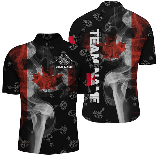 Personalized Vintage Smoke Canadian Flag Archery Quarter-Zip Shirts For Men, Target Archery Jerseys VHM0794