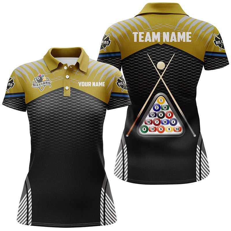 Personalized Sport Yellow 8 Ball Billiard 3D Polo Shirts For Women, Custom Billiard Balls Jerseys VHM1028