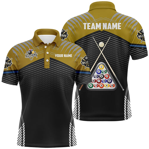 Personalized Sport Yellow 8 Ball Billiard 3D Polo Shirts For Men, Custom Billiard Balls Jerseys VHM1028