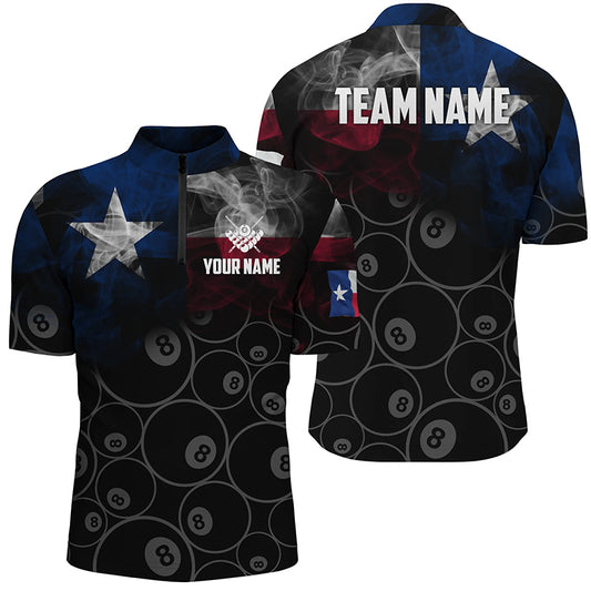 Personalized Vintage Smoke Texas Flag Billiard Quarter-Zip Shirts For Men, 8 Ball Pool Team Jerseys VHM0697