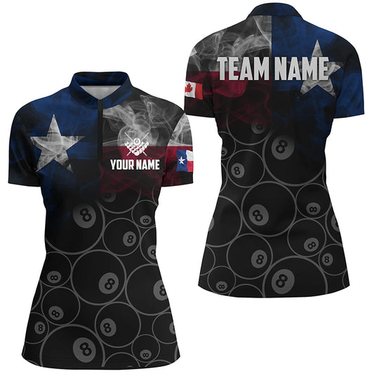Personalized Vintage Smoke Texas Flag Billiard Quarter-Zip Shirts For Women, 8 Ball Pool Team Jerseys VHM0697