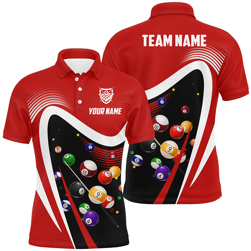 Personalized Red Sport Billiard Balls 3D Polo Shirts For Men, Custom 8 Ball Billiard Team Jerseys VHM1047