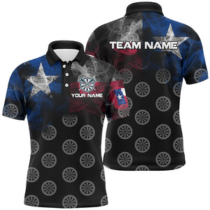 Personalized Smoke Texas Flag Dart Polo Shirts, Custom Patriotic Darts Shirts For Men Dart Jerseys VHM1102