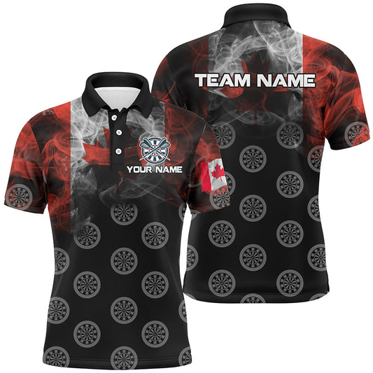 Personalized Smoke Canada Flag Dart Polo Shirts, Custom Patriotic Darts Shirts For Men Dart Jerseys VHM1104
