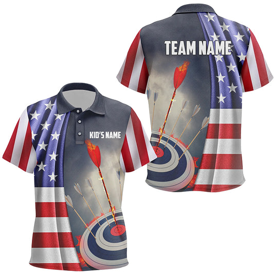 Personalized US Flag Patriotic Archery Polo Shirts For Kids, Flaming Arrow 3D Target Archery Shirts VHM0690