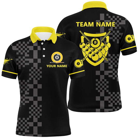 Personalized Abstract Square Pattern 8 Ball Pool Yellow Black Billiard 3D Polo Shirts For Men VHM0501