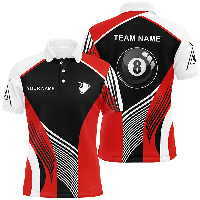Personalized Red 8 Ball Pool Billiards Polo Shirts For Men, Custom 8 Ball Billiard Team Shirts VHM0711