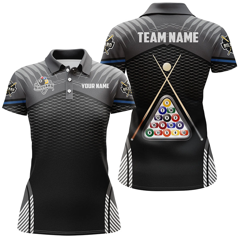 Personalized 8 Ball Billiards Sport Black 3D Polo Shirts For Women, Custom Billiard Balls Jerseys  VHM0316