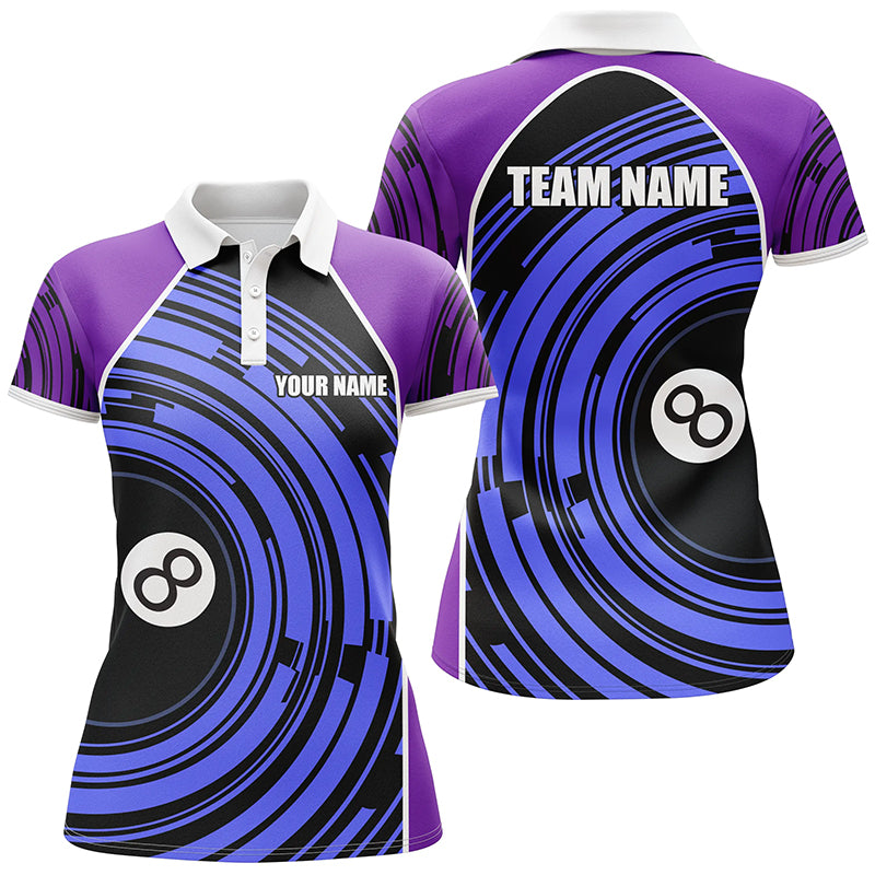Personalized Purple Blue 8 Ball Billiard Polo Shirts For Women Custom Womens Billiard Team Shirts VHM1127