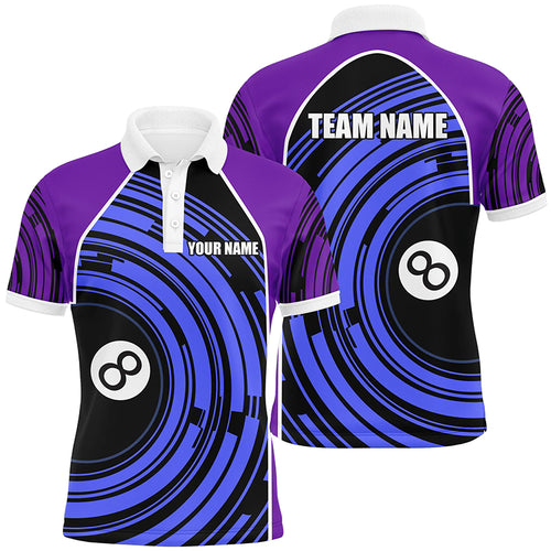 Personalized Purple Blue 8 Ball Billiard Polo Shirts For Men Custom Mens Billiard Team Shirts VHM1127