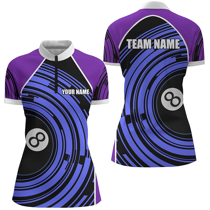 Personalized Purple Blue 8 Ball Pool Quarter-Zip Shirts For Women Custom Womens Billiard Team Shirts VHM1127