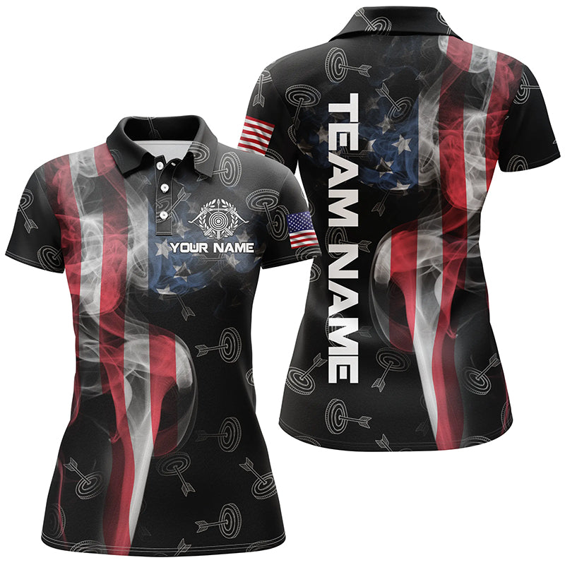 Personalized Vintage Smoke US Flag Archery Polo Shirts For Women, Archery Targets Pattern Jerseys VHM0566