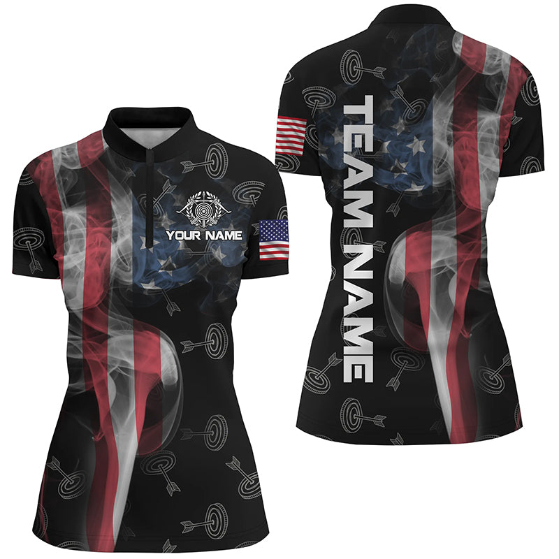 Personalized Vintage Smoke US Flag Archery Quarter-Zip Shirts For Women, Archery Targets Jerseys VHM0566